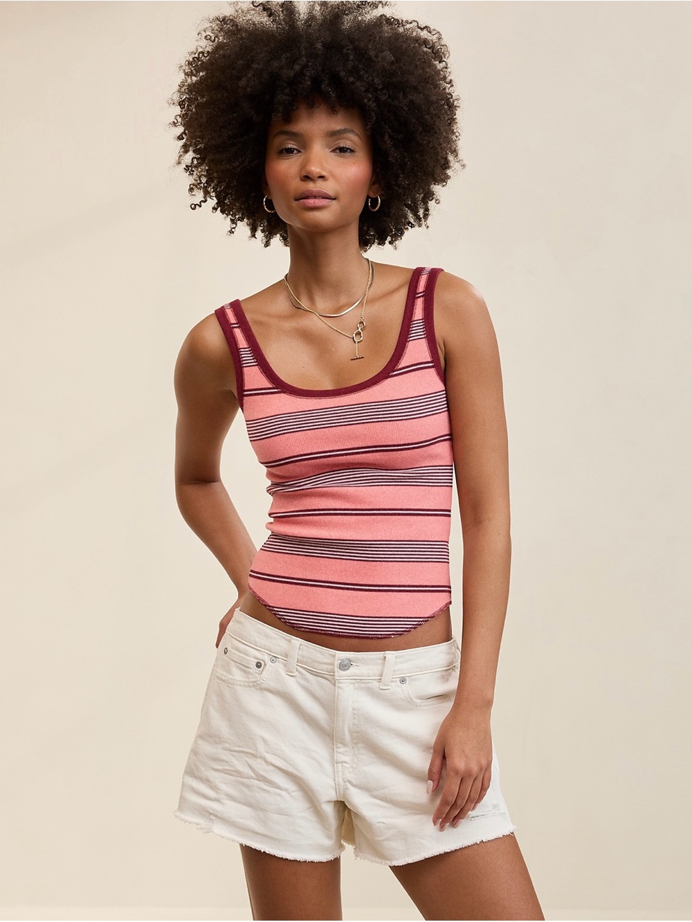 ✨3/$45✨aerie Pink & Burgundy Striped Ribbed Tank Top
